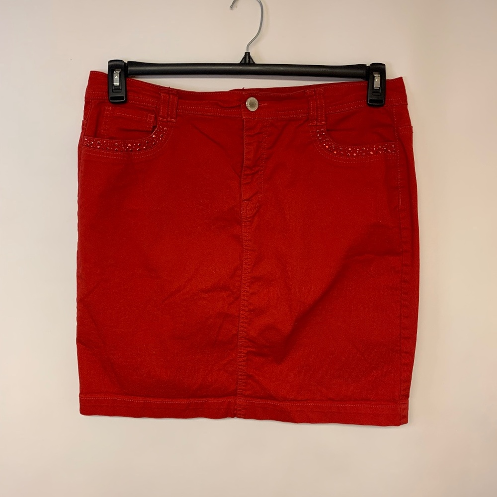 Style & Co  Skirt Red mini sequin pencil Denim Americana Causal Womens SZ 16